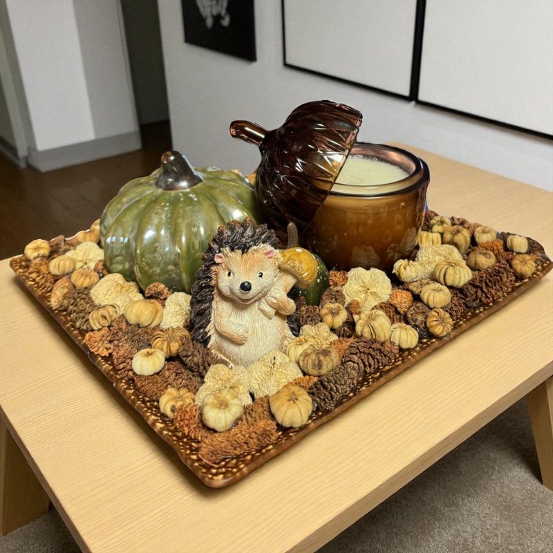 Őszi sünis asztaldísz illatgyertyával