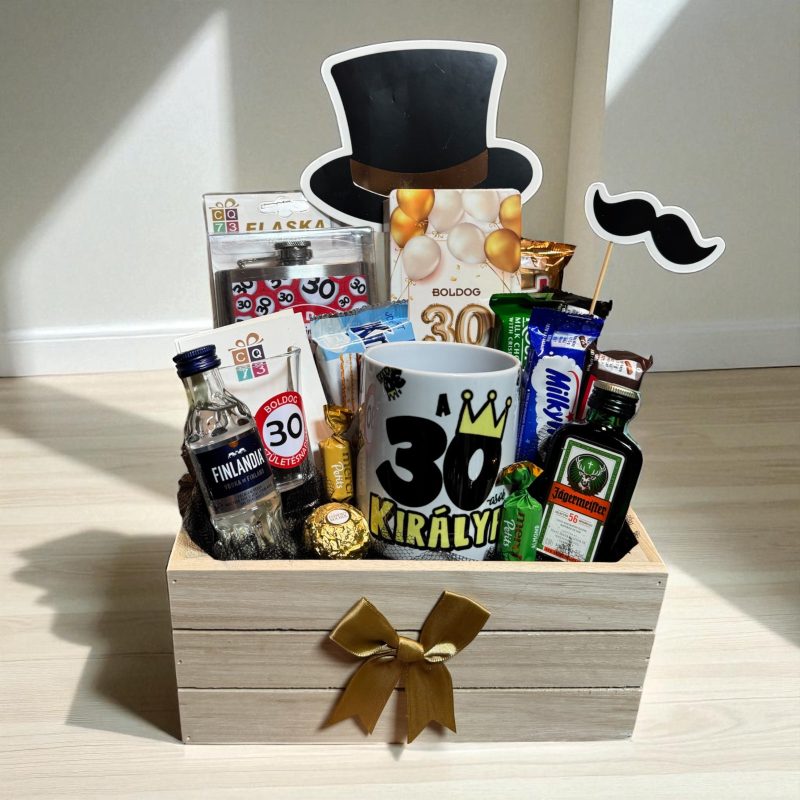 30-asok Királya – szülinapi ajándékbox csokikkal és itallal