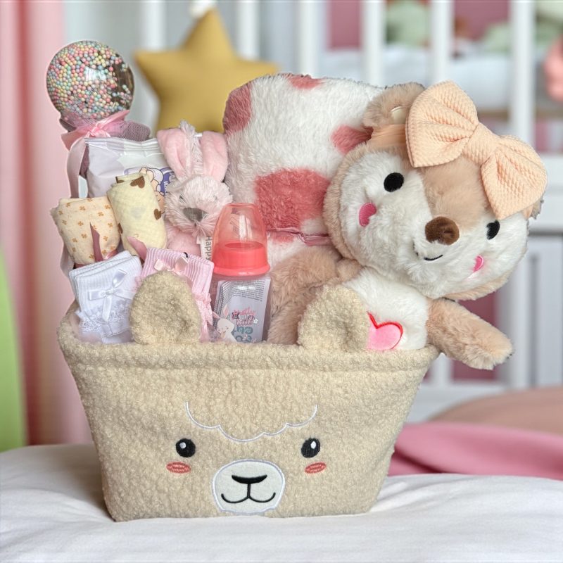 Rózsaszín-bézs nyuszis bababox