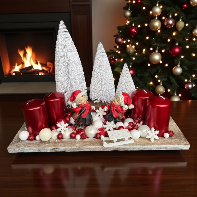 Karácsonyi asztaldísz - hógolyózó gyerekekkel