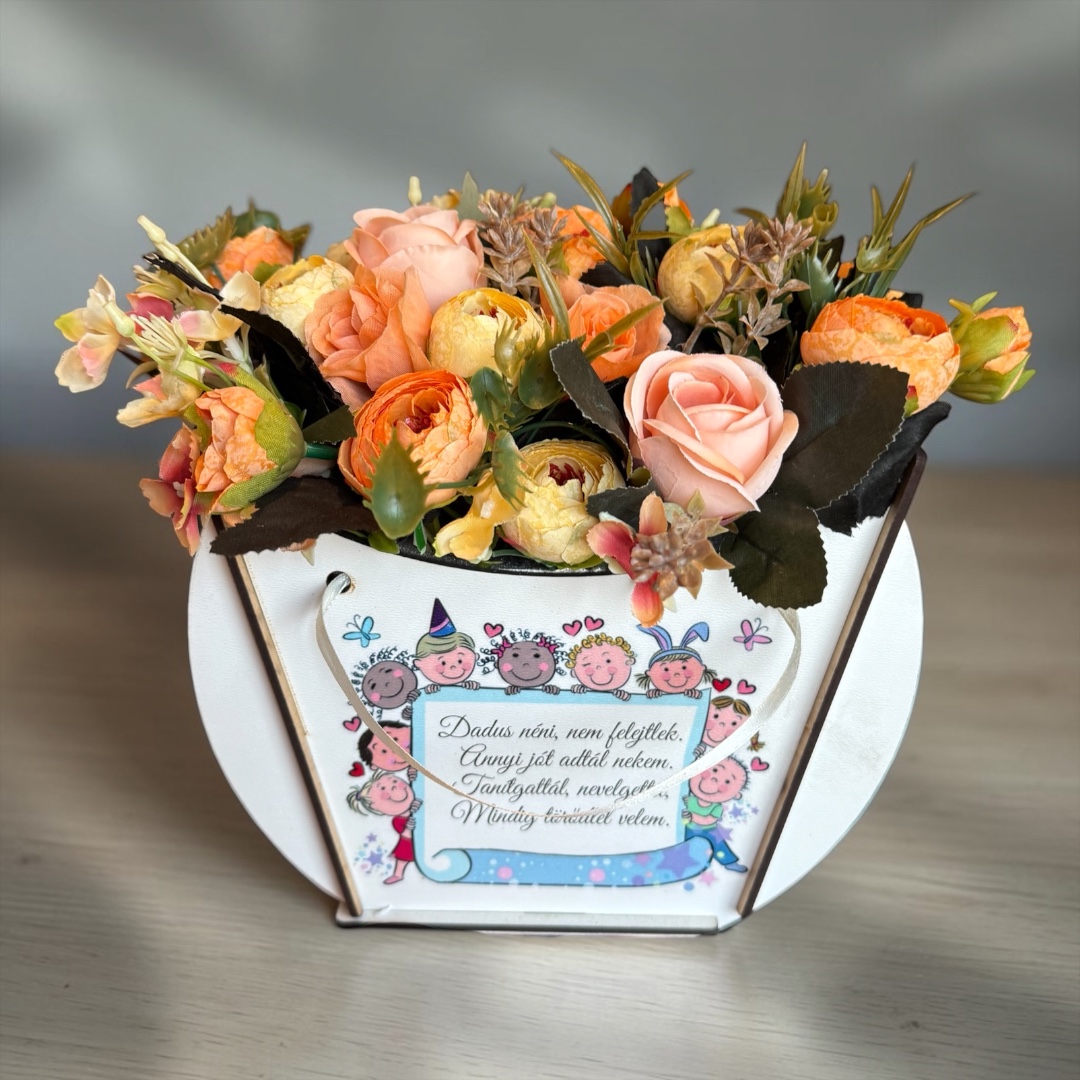 Búcsúajándék dadus néninek - fa táskában