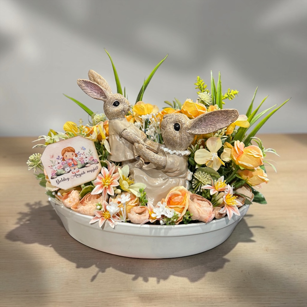 Anyák napi asztaldísz - Anya lánya nyuszi figurával
