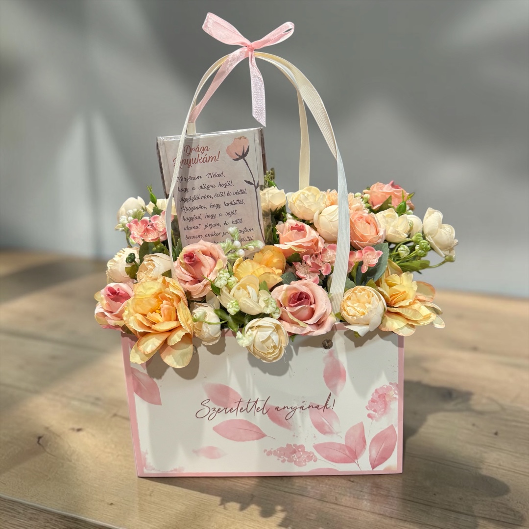 Anyák napi virágtáska hűtőmágnessel - Drága Anyukám