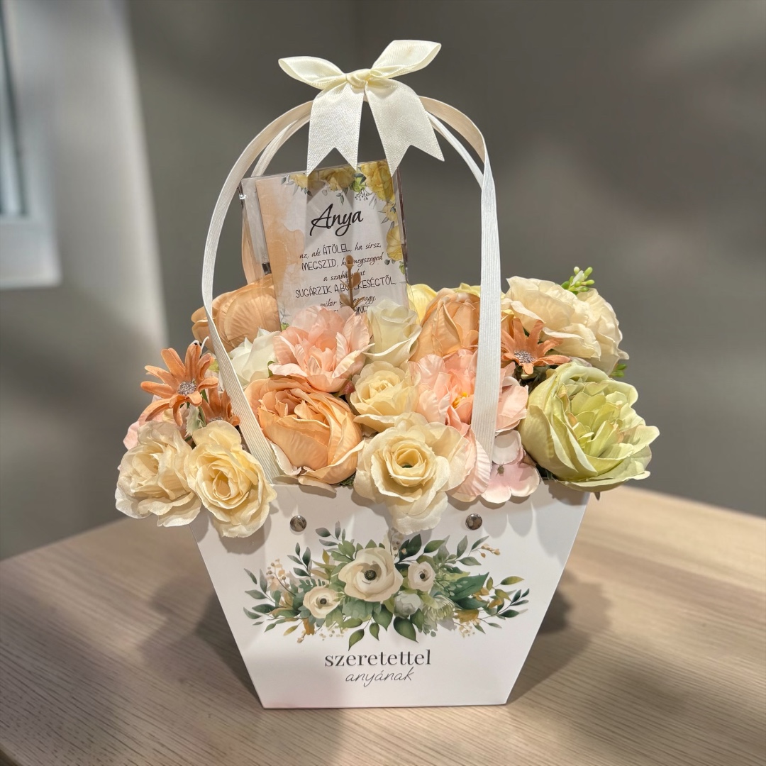 Anyák napi virágtáska hűtőmágnessel - szeretettel anyának