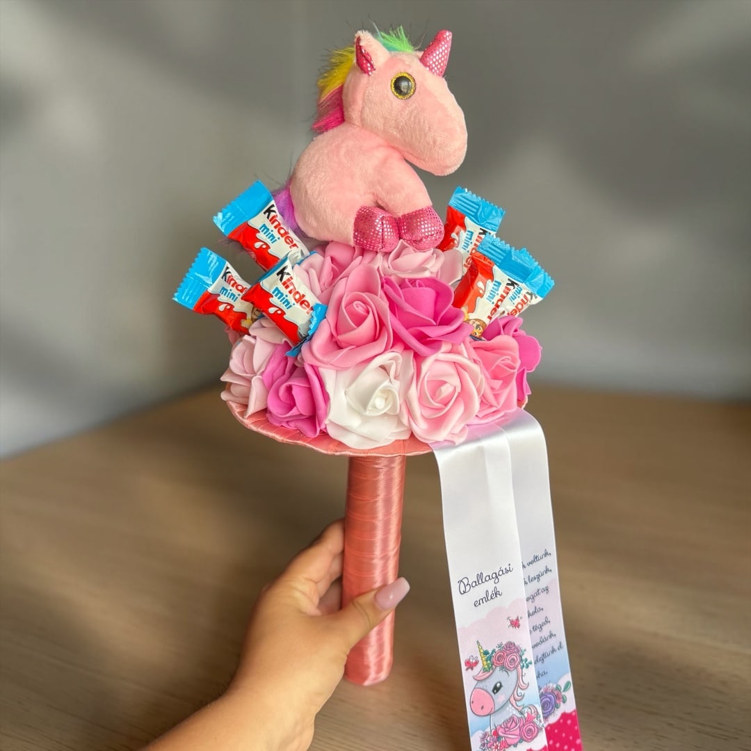 Ovis ballagási csokor - unikornis, mini kinderrel